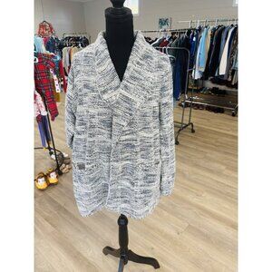 MAX STUDIO Women Boucle Knit Jacket 2X Long Sleeve Black And Blue